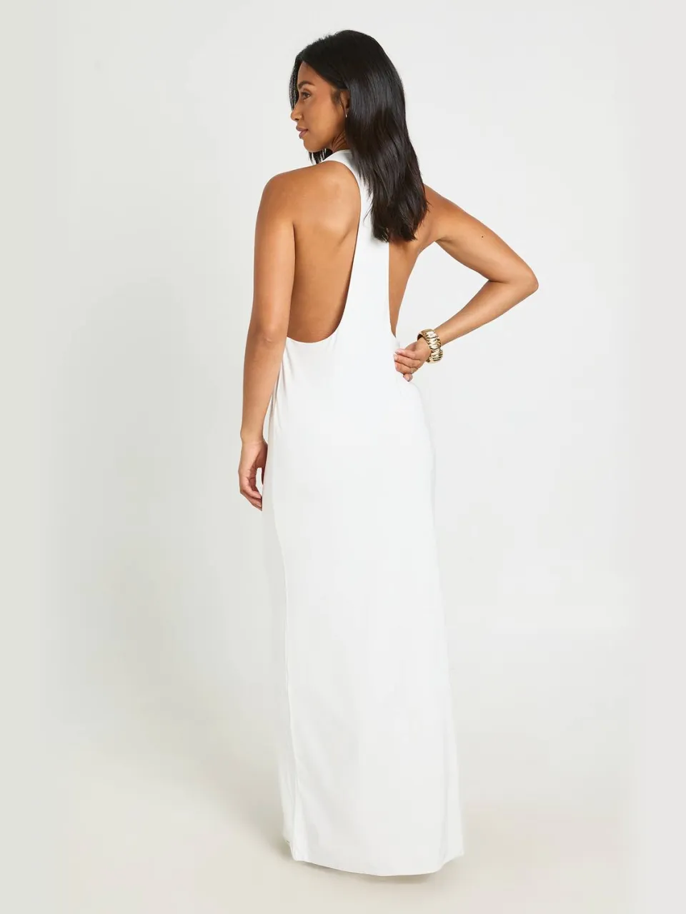 boohoo Dames Petite Halter Neck Backless Bodycon Maxi Jurk ivoor, foto 3