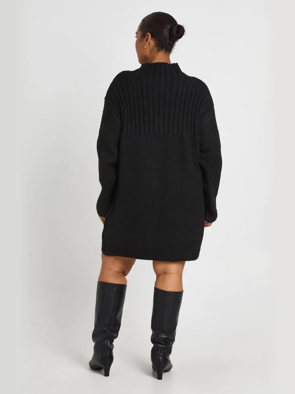 boohoo Dames Plus Hoogsluitende Oversized Gebreide Mini-trui Jurk zwart, foto 2