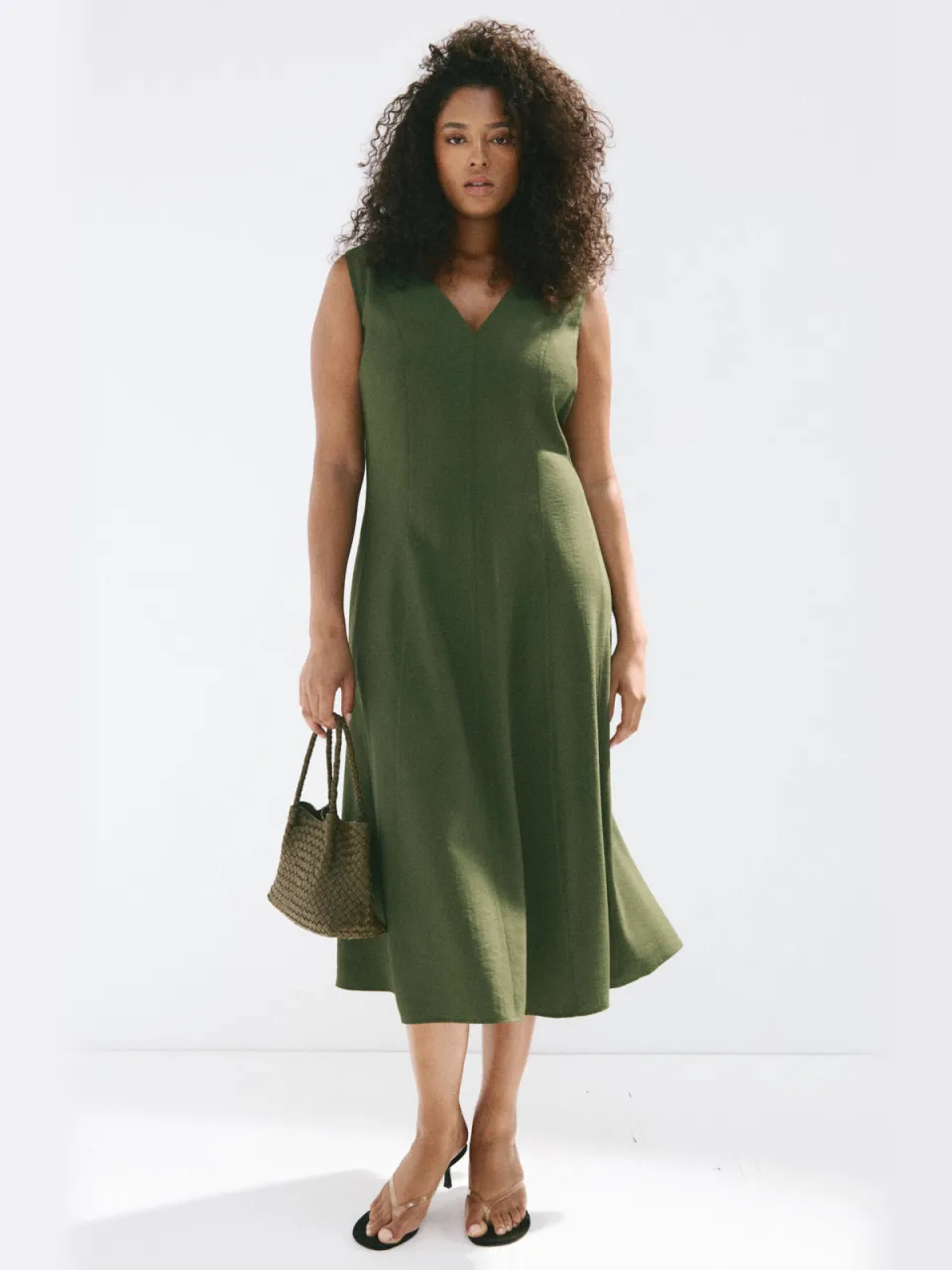 Mango midi zomerjurk - kaki, foto 3