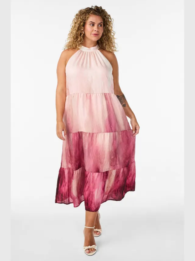 Zizzi halter midi jurk Plus Size - roze