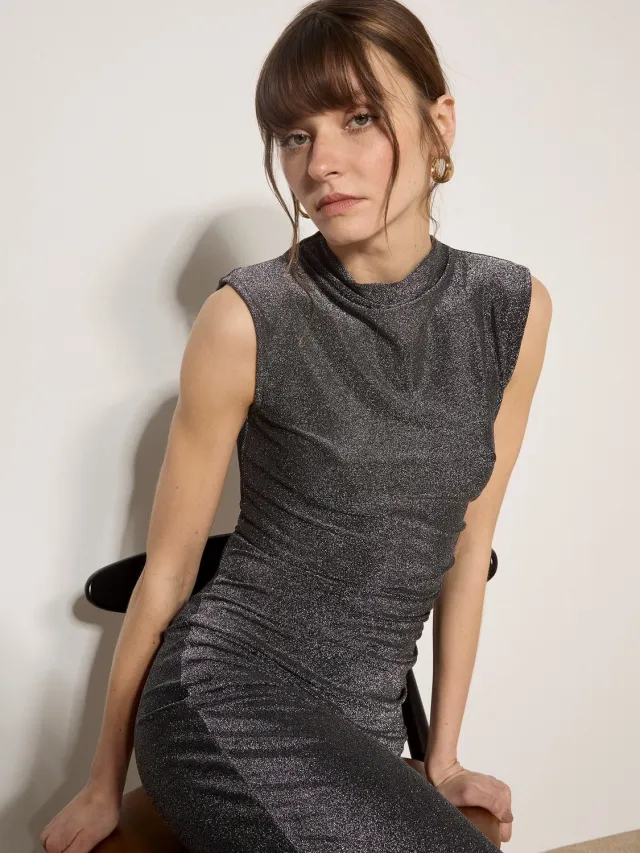 Apricot Midaxi-jurk met glitter en ruches Silver