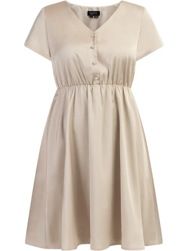 Usha midi-jurk beige