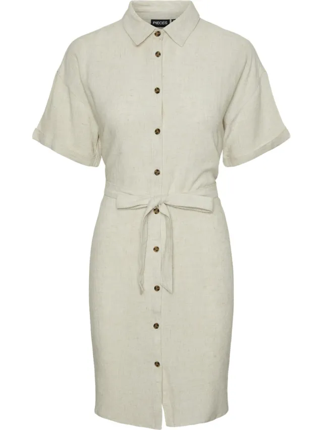 Pieces PCVINSTY SS SHIRT DRESS WVN - Dames - Mini jurken Oatmeal