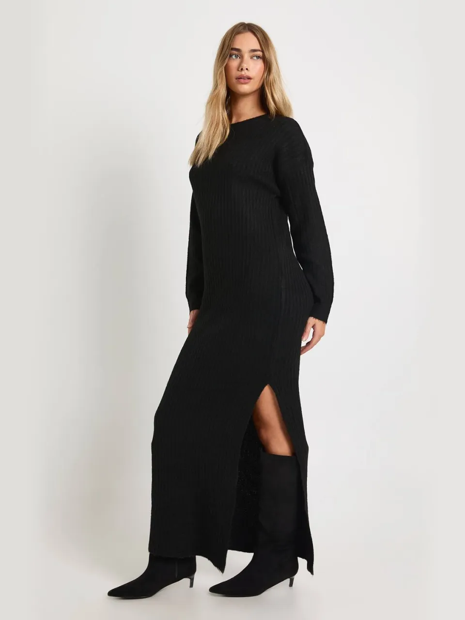 boohoo Dames Zachte Rib Maxi Gebreide Jurk zwart, foto 3