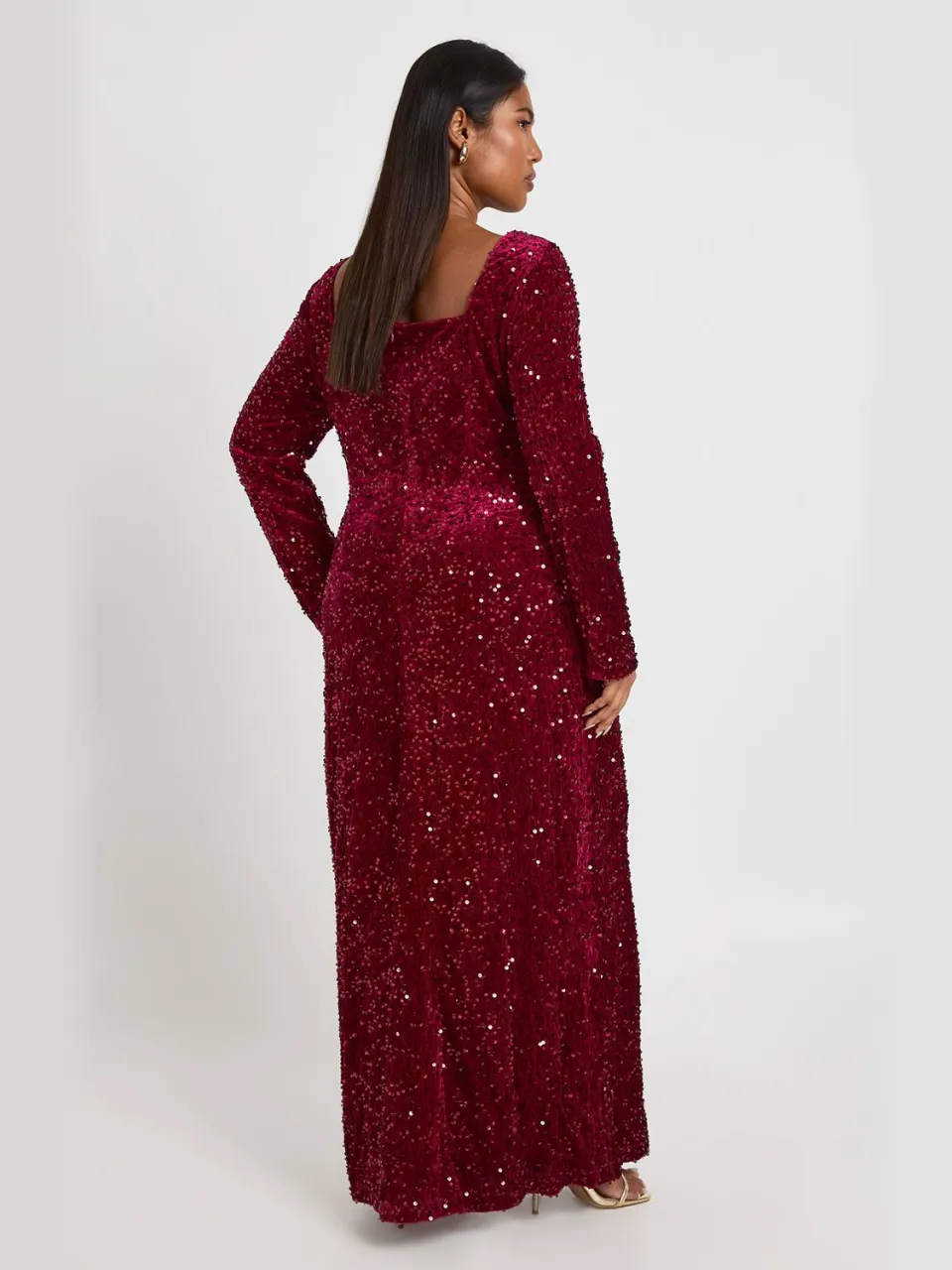 boohoo Dames Plus Jurk met Lange Mouwen en Vierkante Hals bordeaux rood, foto 2
