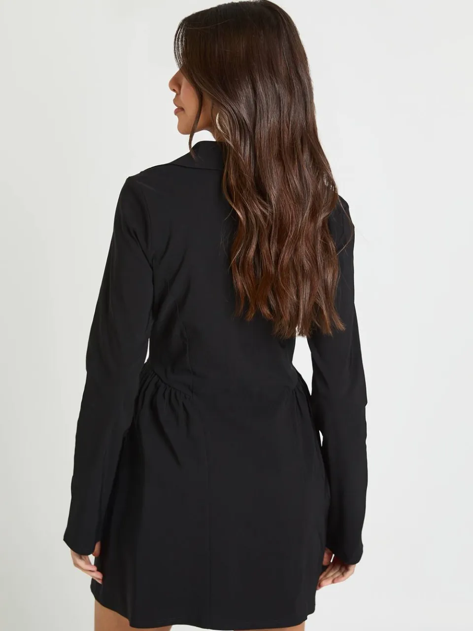 boohoo Dames Bengaline Jurk Met Lange Mouwen En Volledige Rok zwart, foto 4