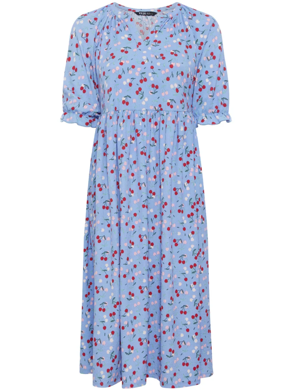 Yours Blauwe Bloemen Met Kersenmotief Maxijurk Met Een Notch Neck, foto 3
