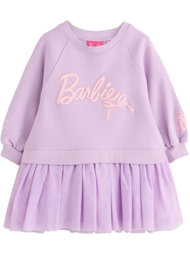 Next Meisjes - Barbie sweaterjurk met mesh en lange mouwen - Paars Lilac Purple