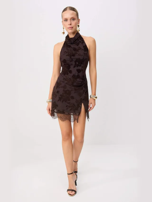Trendyol TRENDYOLMİLLA Dames Bruin Bloemen Kort / Mini Mouwloos Skater Jurken