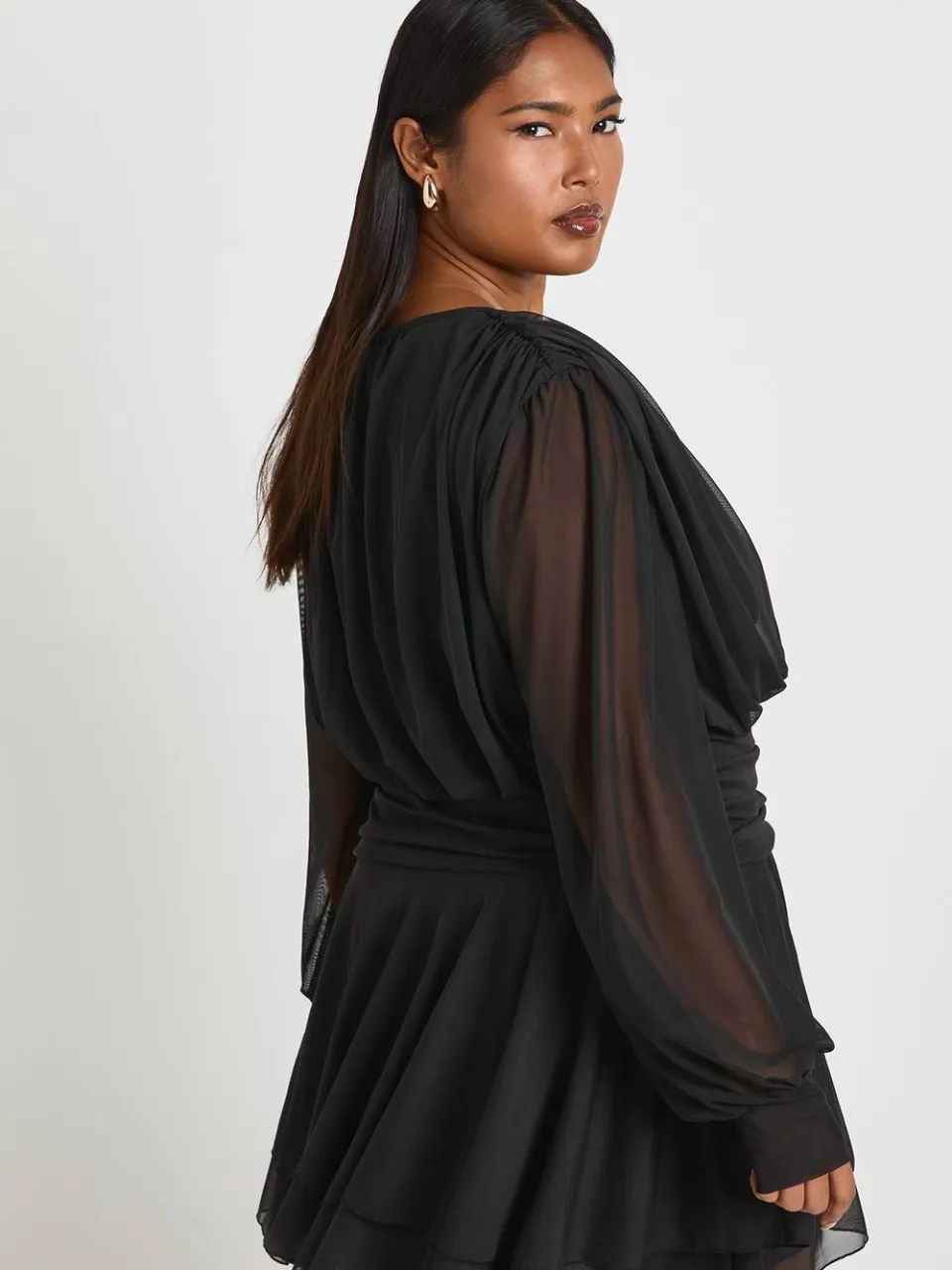 boohoo Dames Plus Strik Voorkant Asymmetrische Zoom Skater Jurk zwart, foto 2