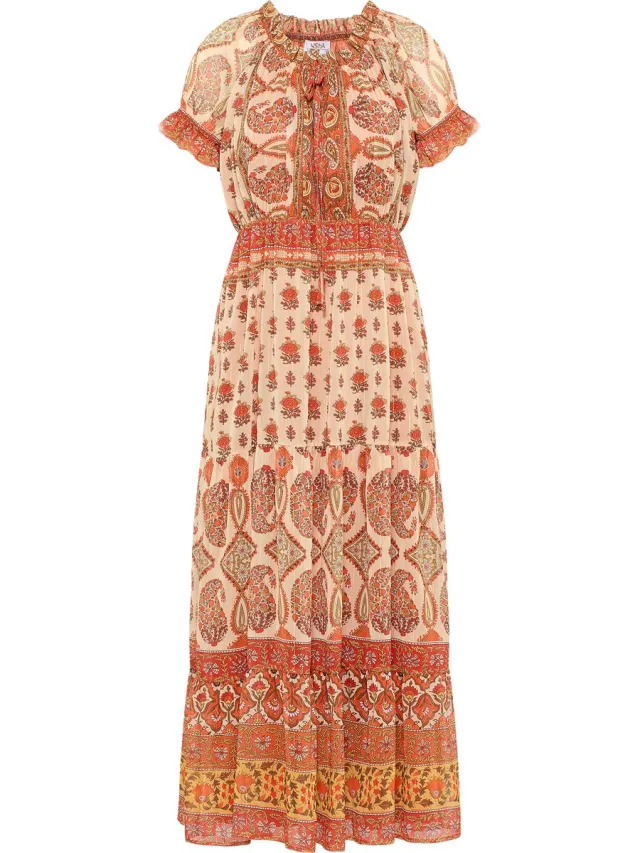 Usha Maxi-jurk met all-over print Oranje Veelkleurig