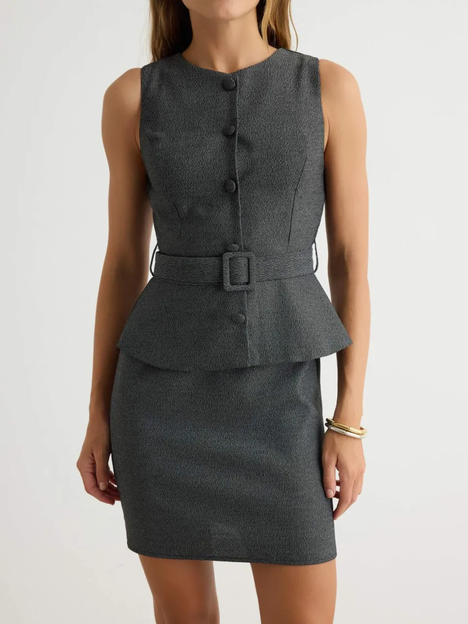 Trendyol TRENDYOLMİLLA Dames Grijs Effen Kort / Mini Mouwloos Bodycon Jurken, foto 2