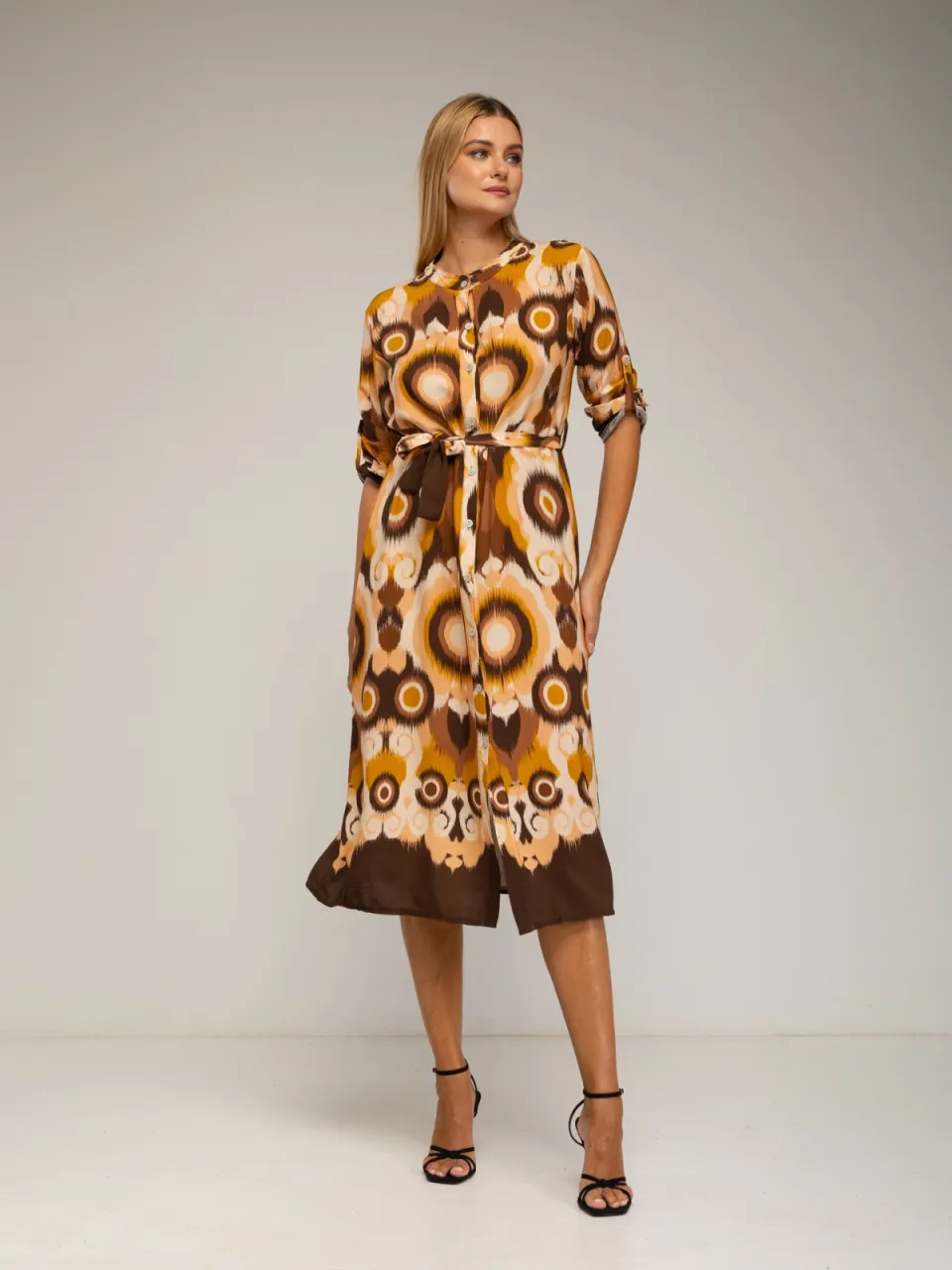 Tantra Midi shirtjurk met etnische print bruin, foto 2