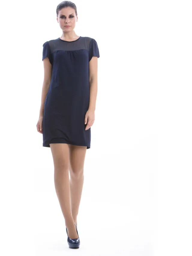 Conquista Jurk met Sheer Detail Marineblauw