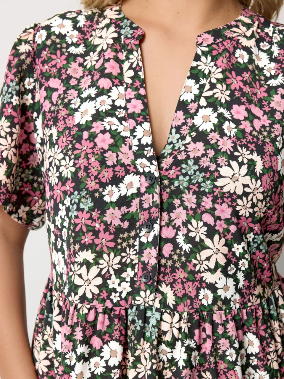 Yours Zwarte Jurk Met Bloemenprint En Plooien-52, foto 5