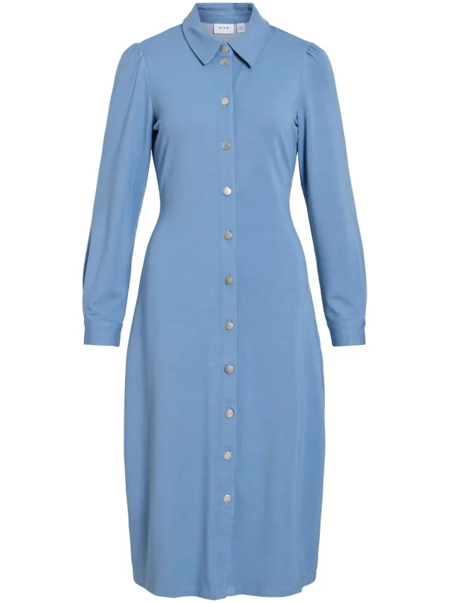 Vila maxi-jurk VICHANIA Lange mouwen Light Blue Denim