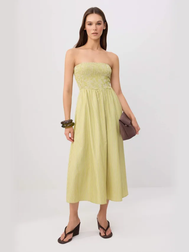 Trendyol TRENDYOLMİLLA Dames Groen Gestreept Midi Mouwloos Skater Jurken