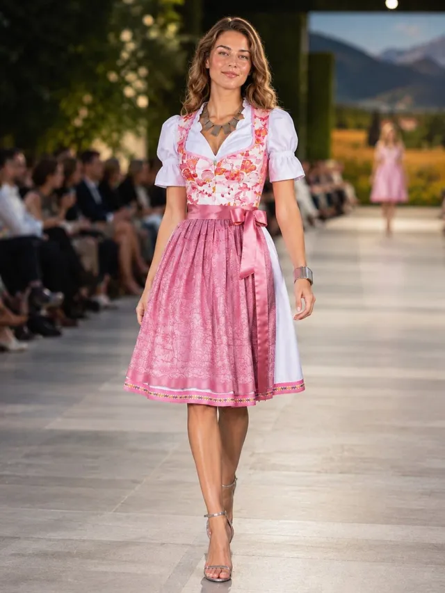 Harmony 2-delige Dirndl (jurk + schort) in Roze/Beige/Gebroken Wit Roze-beige, Wit