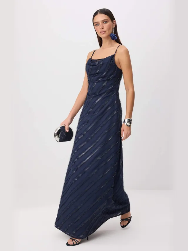Trendyol TRENDYOLMİLLA Dames Donkerblauw Effen Maxi Mouwloos A-lijn Jurken Marineblauw/Blauw