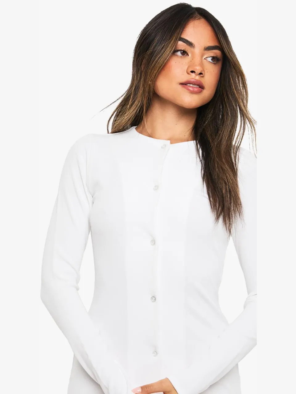 boohoo Dames Rib Button Down Mini Jurk wit, foto 4