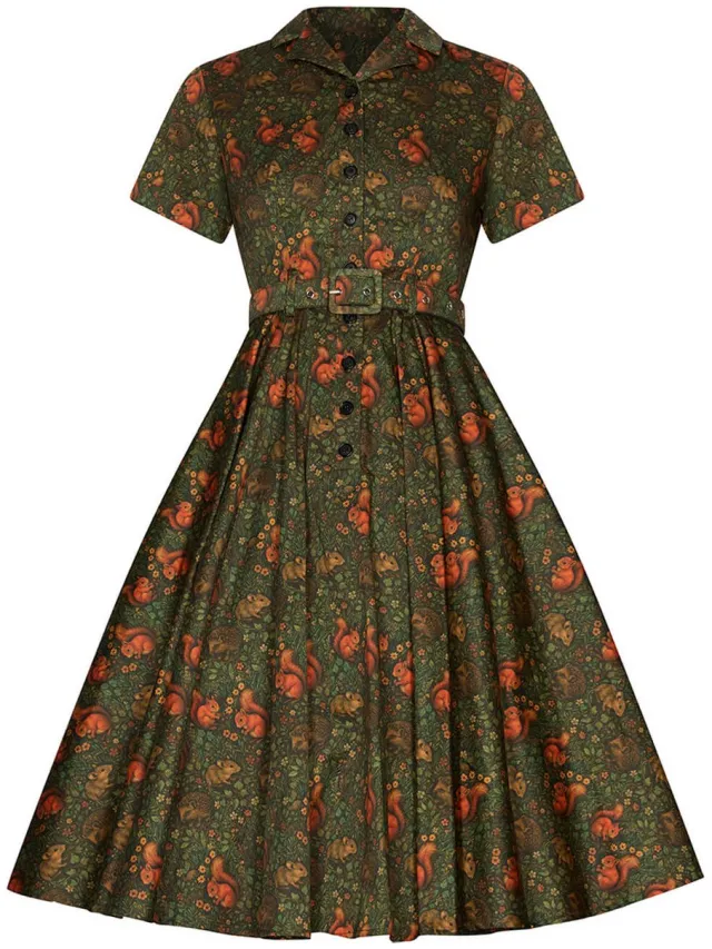 Succubus Clothing Lucy Squirrel Friends 50's Swing Jurk Groen