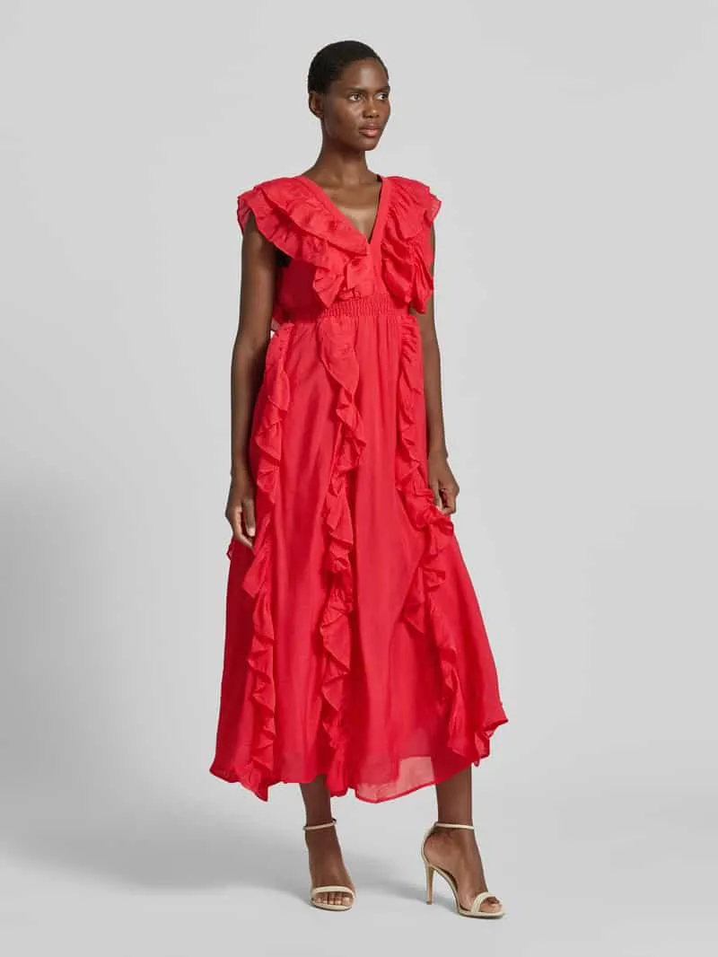 Yas Maxi-jurk van viscosemix met ruches model 'Linala' Rood