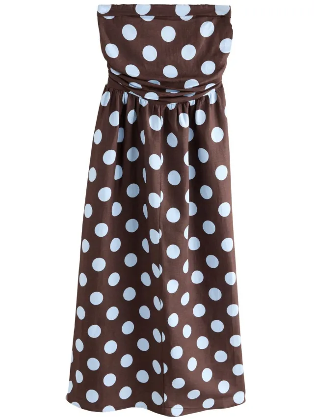 Next Dames - Midi-jurk met ruches en band, petite - Petite - Bruin