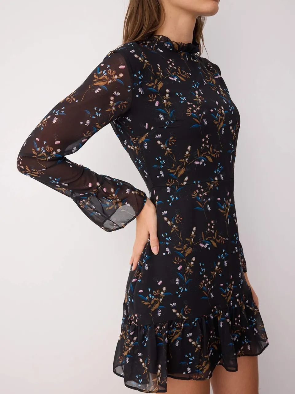 Trendyol TRENDYOLMİLLA Dames Zwart Bloemen Kort / Mini Lang Avond / Dagelijks A-lijn Jurken, foto 2