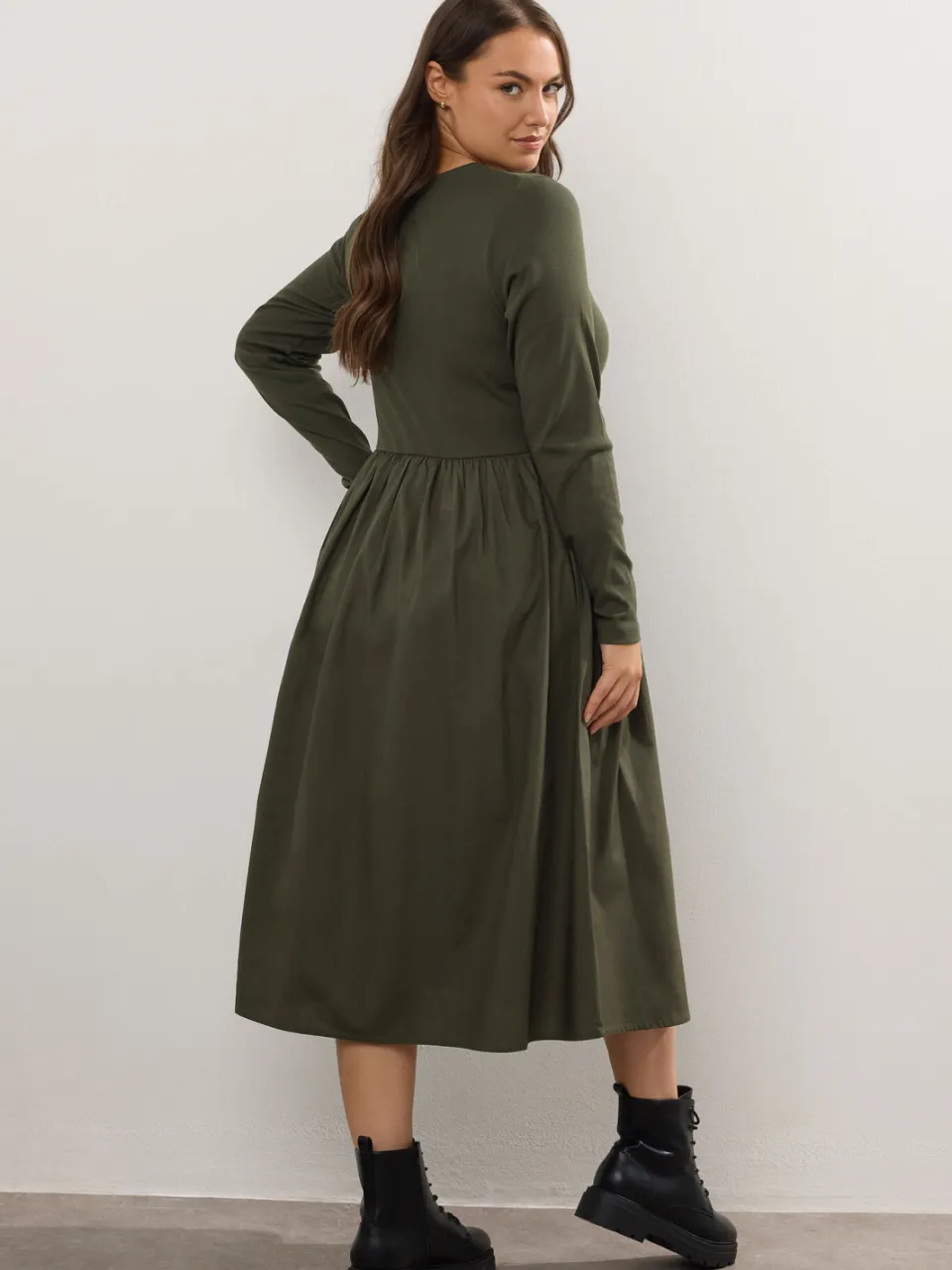 Yours Khaki Groene Gemengde Rib Midaxi Jurk-52, foto 3