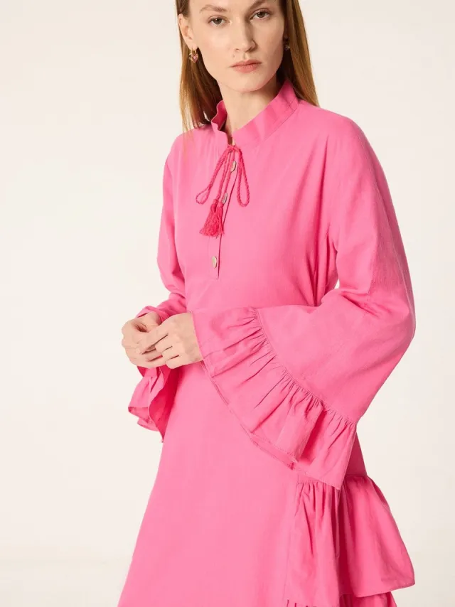 TOUCHÉ PRIVÉ Linnen jurk met roesjes - Roze - Dames