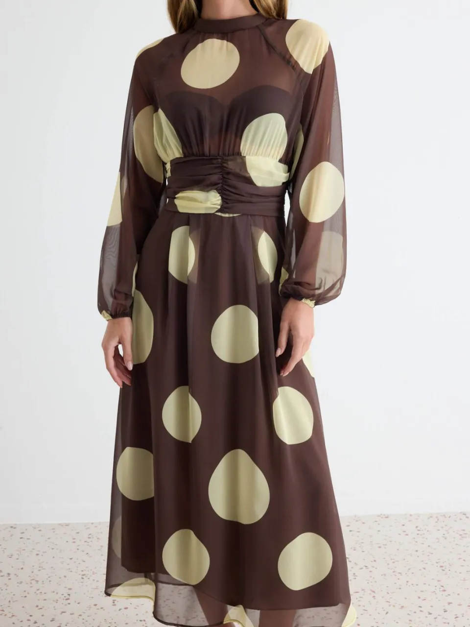 Trendyol TRENDYOLMİLLA Dames Bruin Stippen Maxi Lang A-lijn Jurken, foto 2