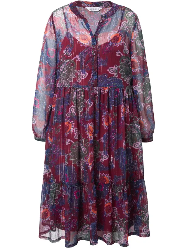 Studio Untold Dames - Maxi-jurk A-lijn chiffon paisleyprint glitters - Donker kersenrood - Maat 42+