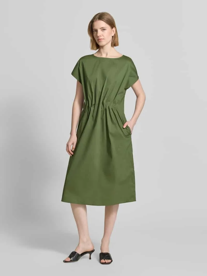Christian Berg Woman Selection Midijurk met ronde hals en draperieën Olijfgroen