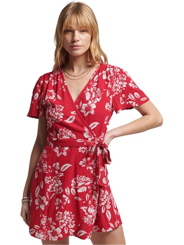 Superdry Vintage mini-wikkeljurk - Dames - Jurken Floral Red