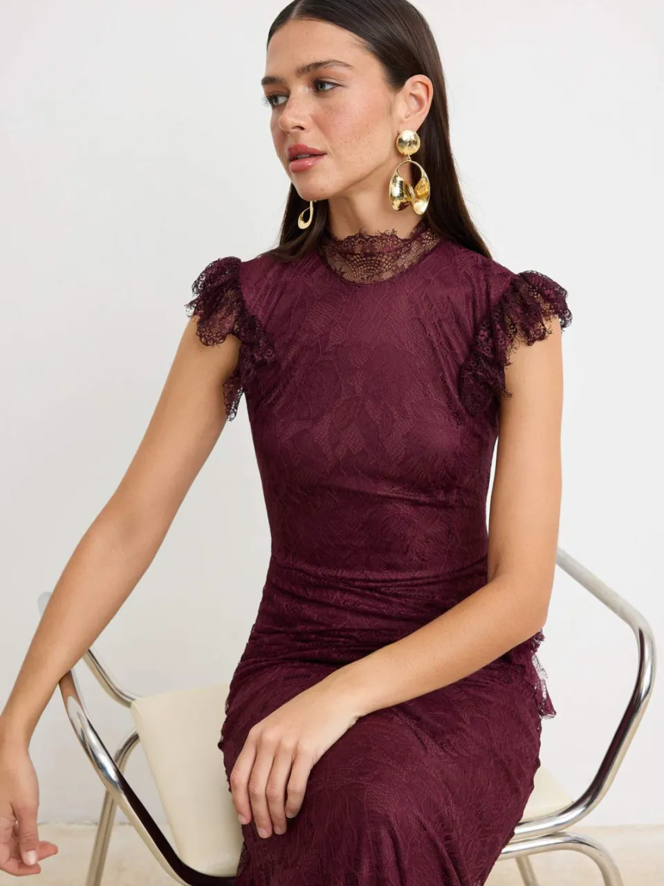 Trendyol TRENDYOLMİLLA Dames Bordeaux Effen Maxi Kort Feest Zeemeermin Avond & Gala Jurk, foto 2