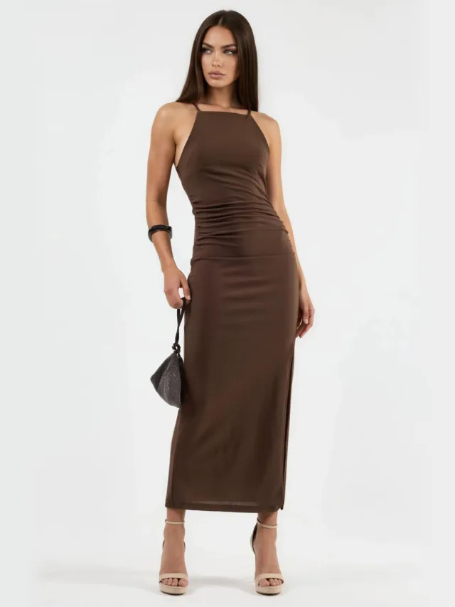 Busem Maxi-jurk met Drapeelement Bruin