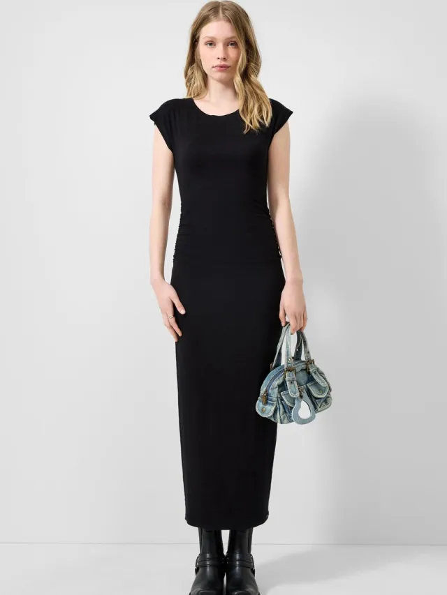 QS female - Lange jerseyjurk met plooien zwart