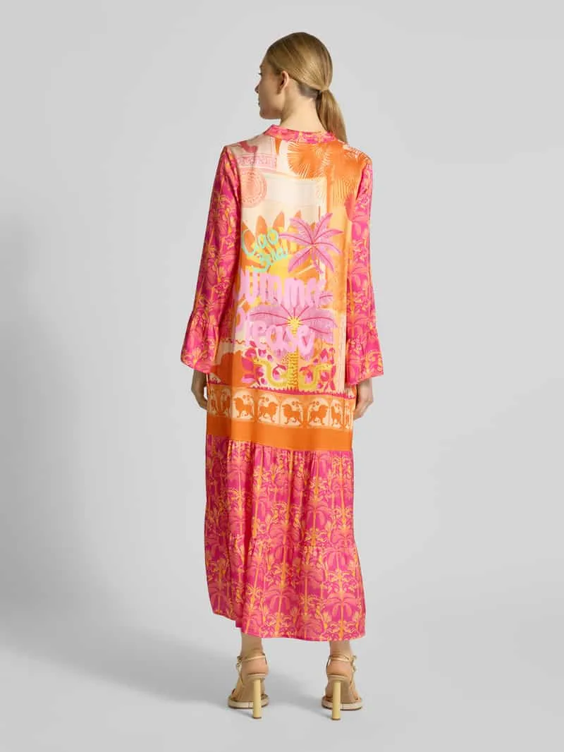 miss goodlife midi-jurk van viscose met V-hals model 'Orange Palm', foto 4