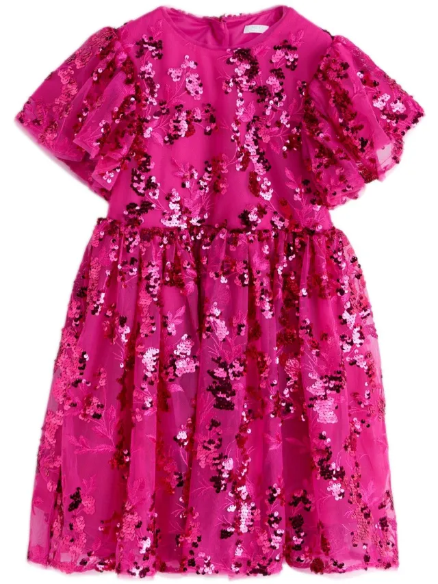 Next Meisjes - Feestjurk met wijde mouwen en lovertjes - Roze Pink
