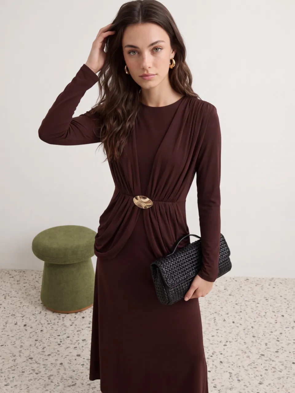 Trendyol Modest Dames Bruin Effen Maxi Lang Bodycon Modest Jurken