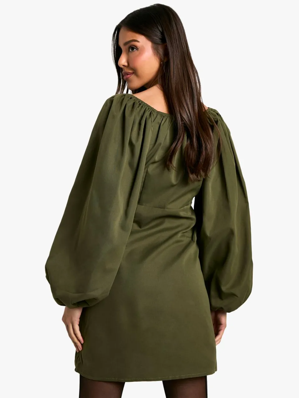 boohoo Dames Long Sleeve Puff Sleeve Mini Dress kaki, foto 2