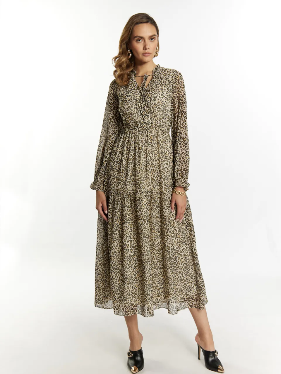 Faina Maxi-jurk met luipaardprint Dames Lichtbeige veelkleurig