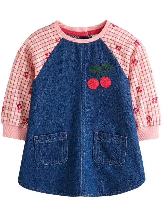 Next Meisjes - Denim jurk met raglanmouwen - Blauw Cherry Print