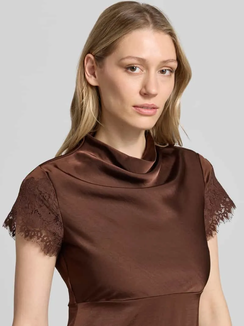 Vero Moda A-lijn avondjurk van satijn model 'RITA' donkerbruin, foto 3