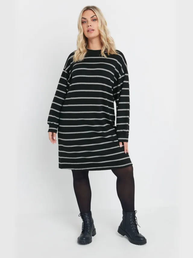 Yours Zwart & Grijs Gestreepte Jumperjurk-52 Black