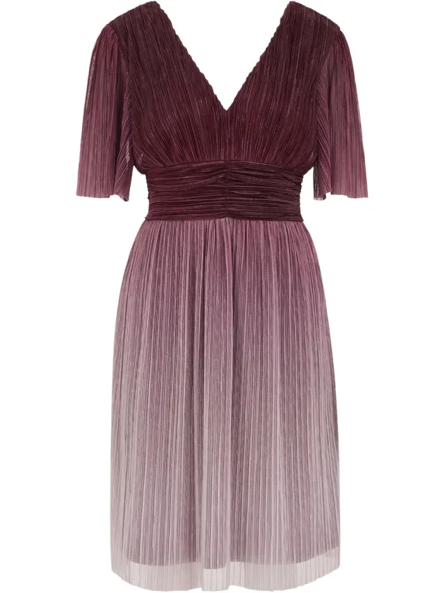 WE Fashion Dames plisséjurk met glittergaren Aubergine