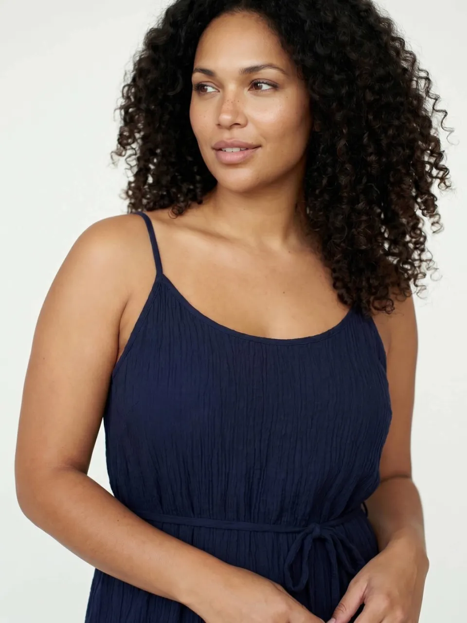 Tramontana viscose zomerjurk met ceintuur - donkerblauw, foto 4