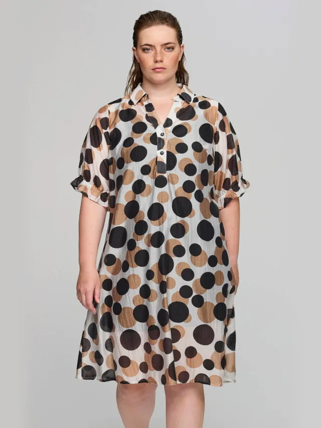 STUDIO blousejurk met stippen zwart Zwart/wit/beige