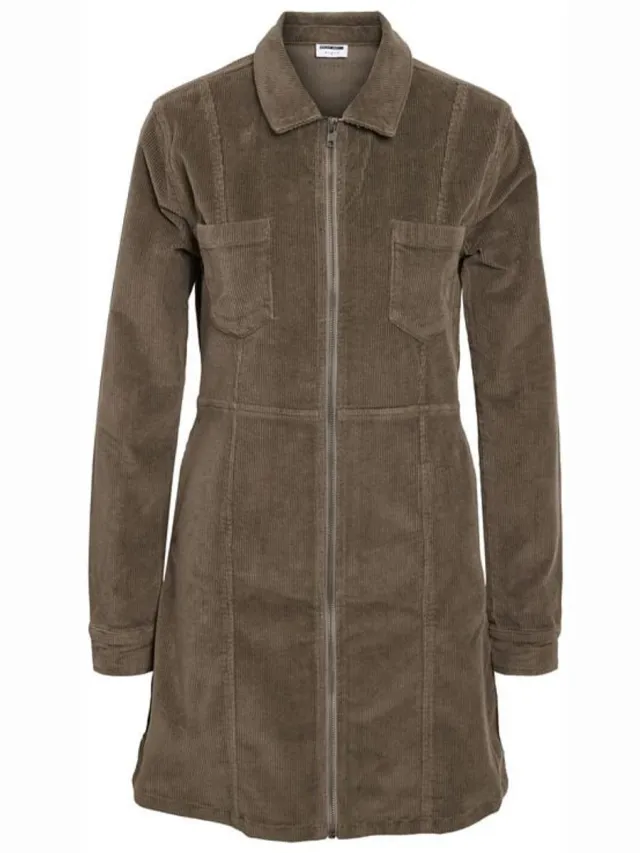 Noisy May NMNISE SLIM ZIP DRESS COLOR CORDUROY S* Dames Mini-jurk - bruin