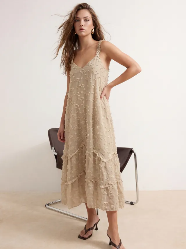 Trendyol TRENDYOLMİLLA Dames Beige Effen Maxi Mouwloos A-lijn Jurken Gebroken wit